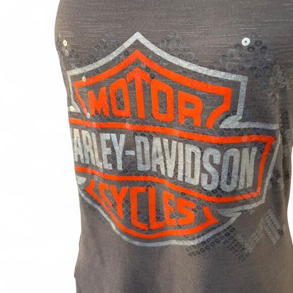 Y2K VTG. Harley Davidson GRAY LOGO SEQUIN TANK TOP SMALL #2 - Picture 4 of 8